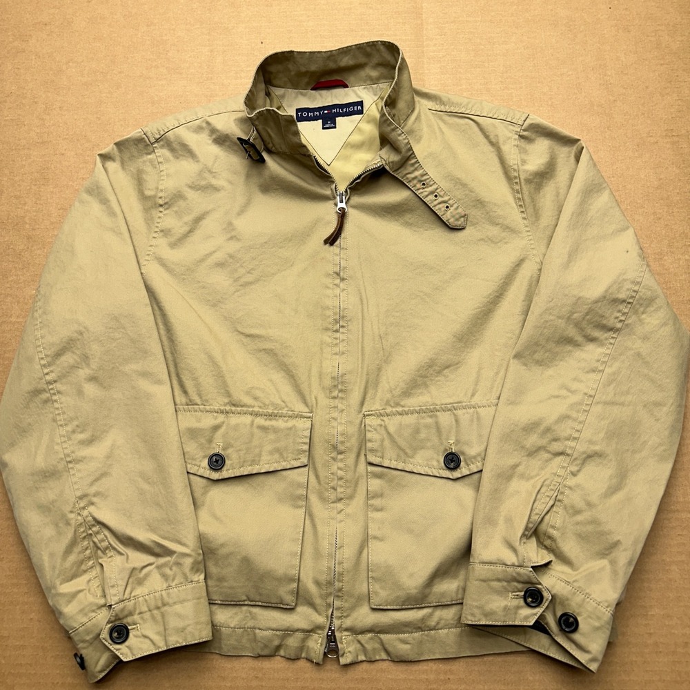 Tommy Hilfiger Vintage Harrington Barn Jacket Mens Sz M Khaki Full Zip Buckle